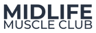 Logo for 'Midlife Muscle Club' with navy text on a transparent background