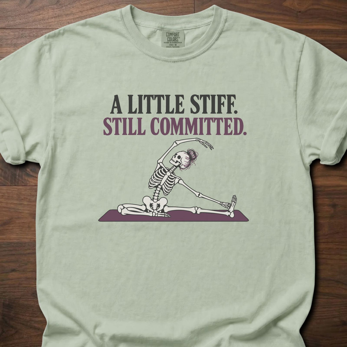 A Little Stiff funny gym shirt with retro bold type and illustrated fitness graphic – Bay