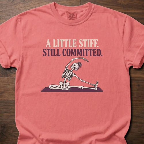 A Little Stiff funny gym shirt with retro bold type and illustrated fitness graphic – Watermelon