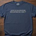 Aging Is Mandatory strength training t-shirt with bold motivational message – Navy