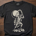 Atlas Kettlebell gym lifestyle shirt featuring muscular figure holding globe design – Black