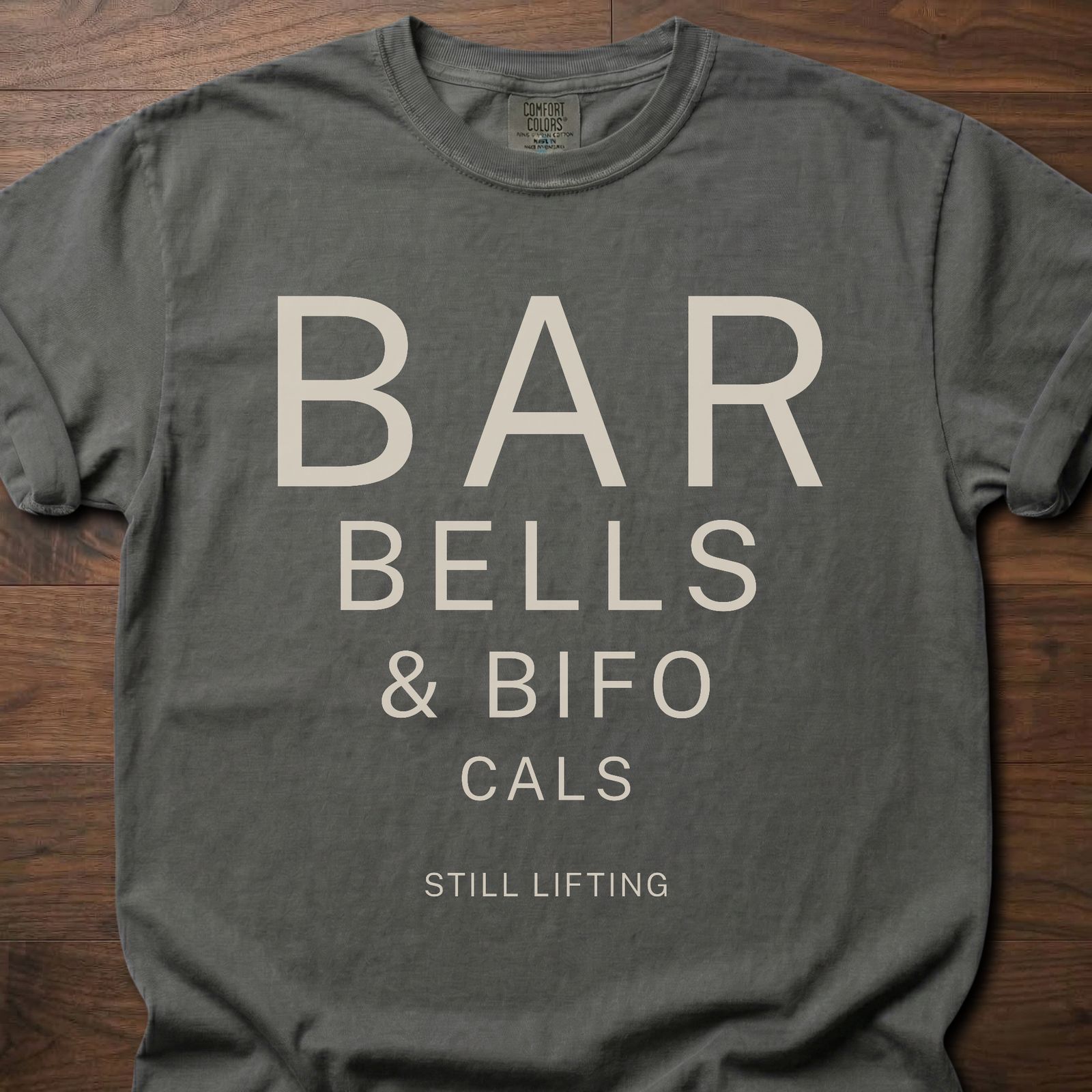Barbells & Bifocals longevity fitness apparel featuring eye chart style typography design – Pepper