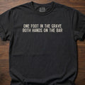 Both Hands On The Bar funny gym shirt with bold distressed block letter graphic – Black