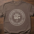 Built Different strength training t shirt with 50+ longevity protocol badge design – Espresso