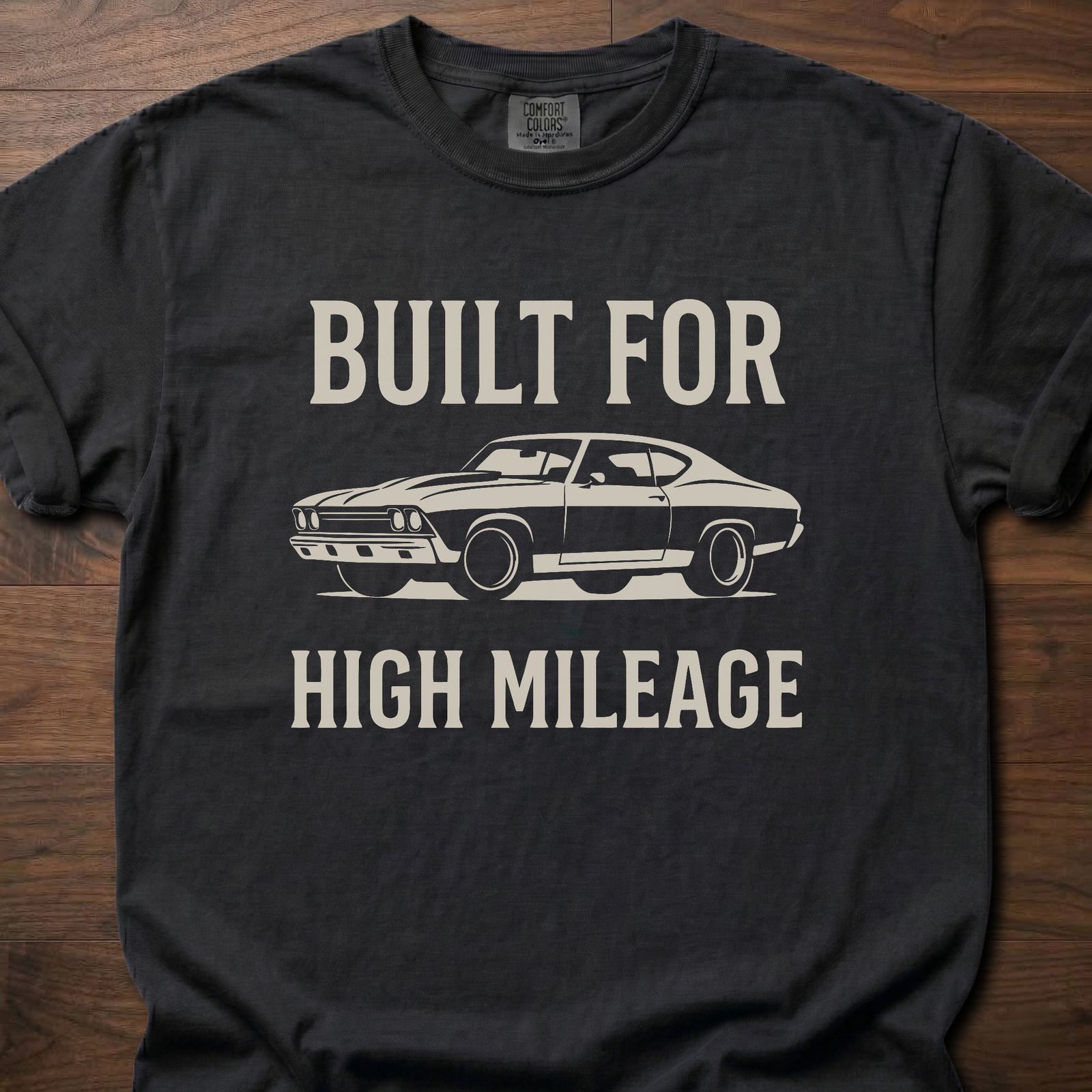 Built For High Mileage strength training clothing featuring classic muscle car graphic – Black