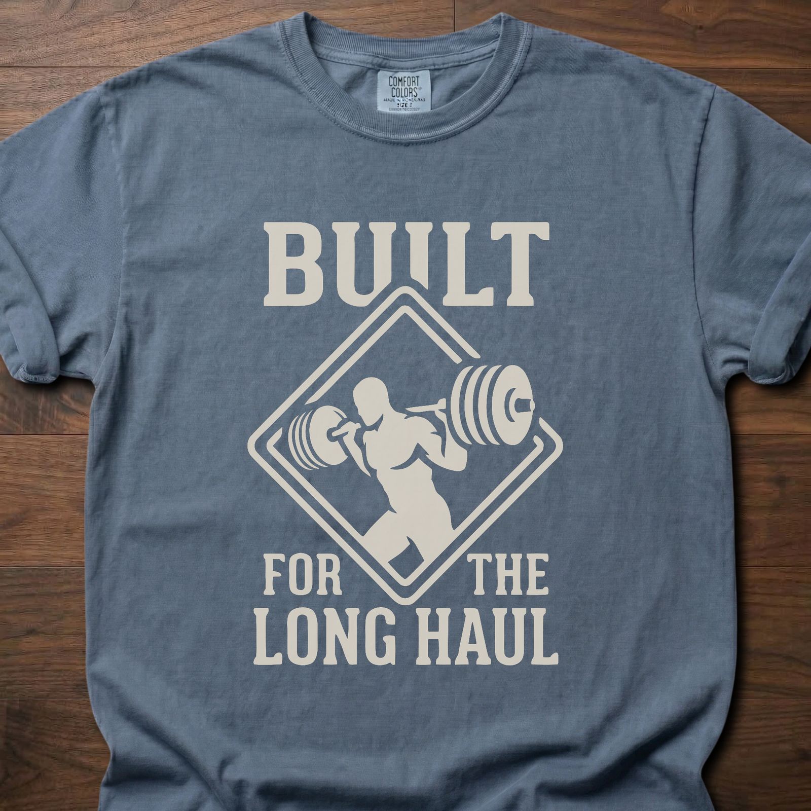 Built For The Long Haul strength training lifestyle clothing with barbell lifter diamond logo – Blue Jean