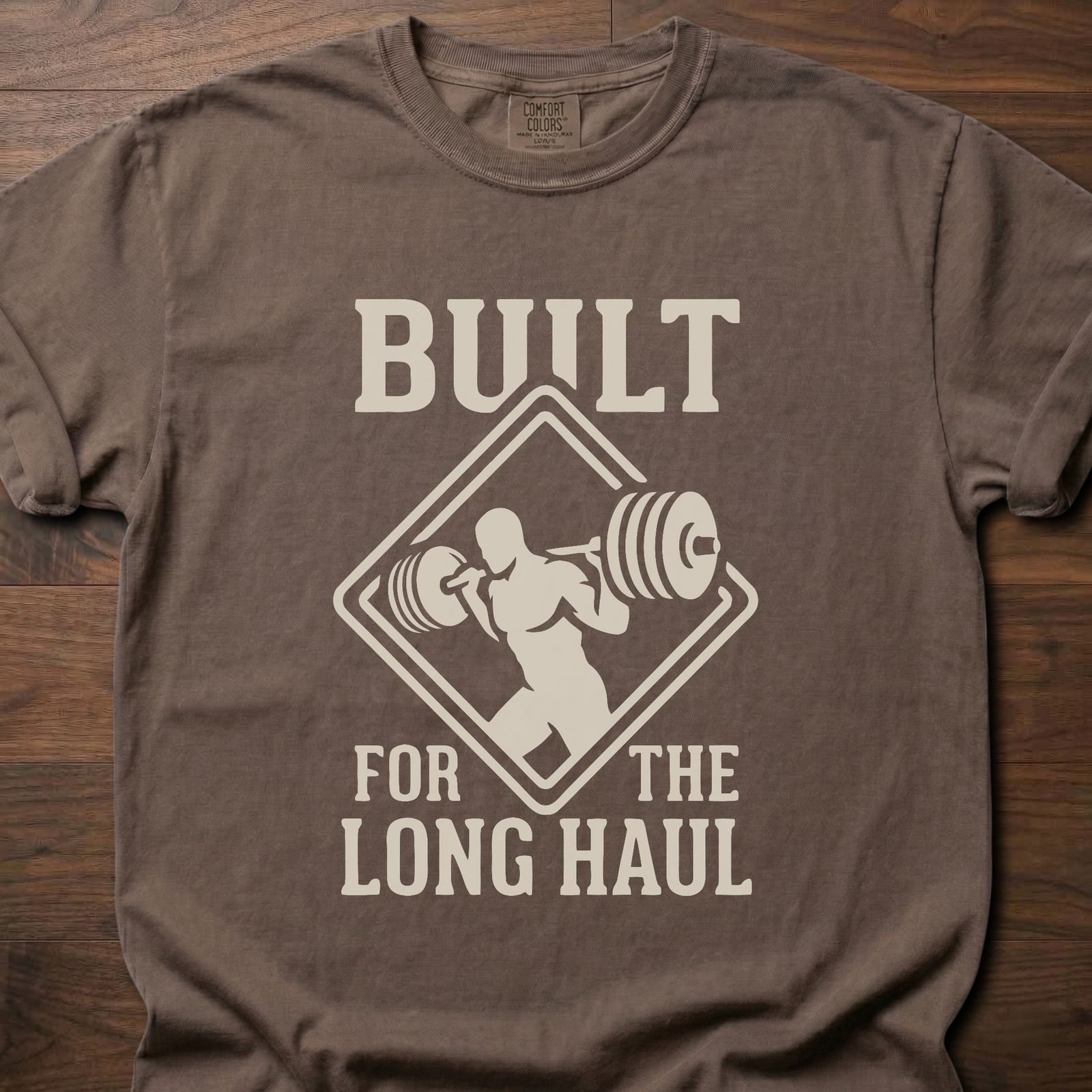 Built For The Long Haul strength training lifestyle clothing with barbell lifter diamond logo – Espresso