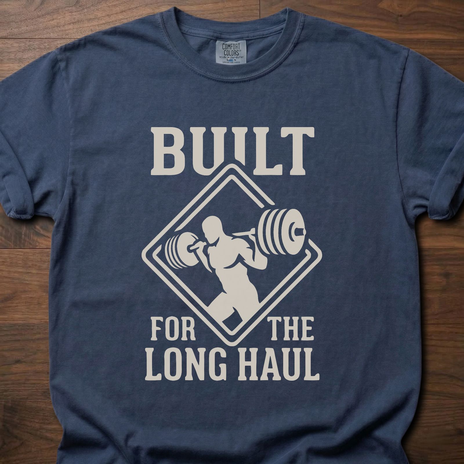 Built For The Long Haul strength training lifestyle clothing with barbell lifter diamond logo – Navy