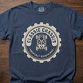 Classic Chassis strength training t-shirt featuring gear logo with properly maintained tagline – Navy
