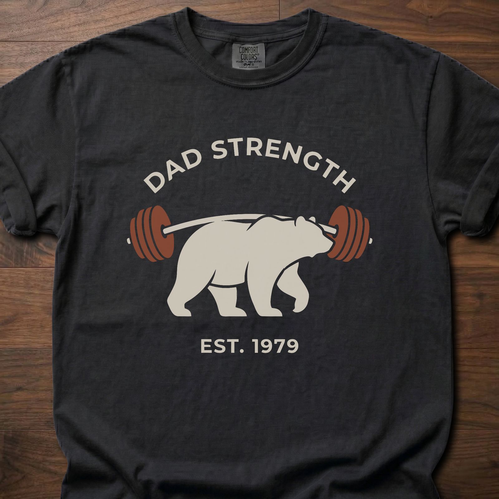 Dad Strength strength training lifestyle clothing featuring polar bear lifting barbell design – Black