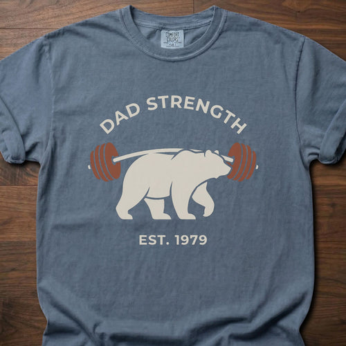 Dad Strength strength training lifestyle clothing featuring polar bear lifting barbell design – Blue Jean