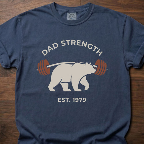 Dad Strength strength training lifestyle clothing featuring polar bear lifting barbell design – Navy