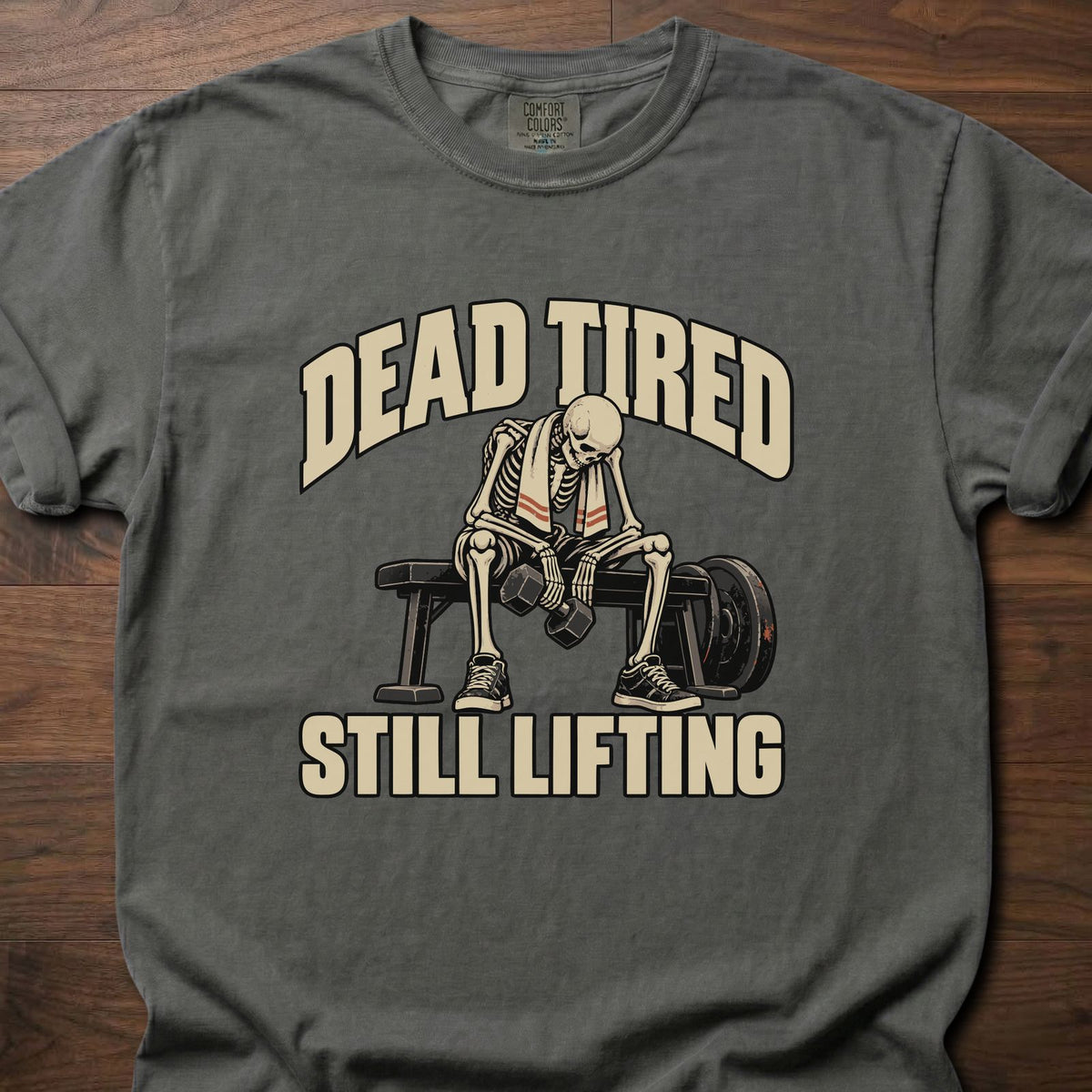 Dead Tired funny gym shirt with vintage bold illustration graphic – Pepper