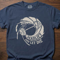 Deadlift And Let Die strength training t-shirt with barbell and circular badge design – Navy