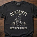 Deadlifts Not Deadlines strength training clothing featuring weightlifter with loaded barbell graphic – Black