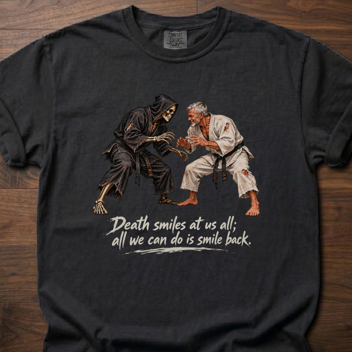 Death Smiles fitness lifestyle apparel with dramatic vintage martial arts graphic – Black