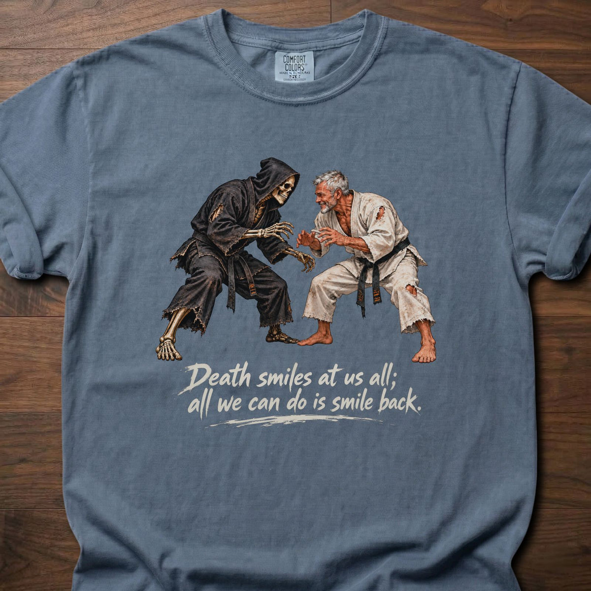 Death Smiles fitness lifestyle apparel with dramatic vintage martial arts graphic – Blue Jean