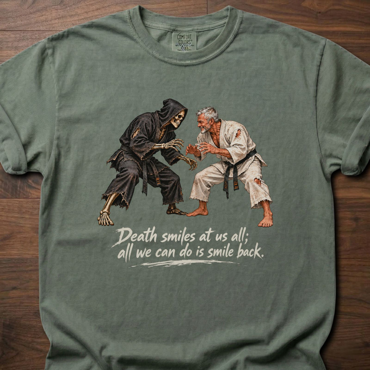 Death Smiles fitness lifestyle apparel with dramatic vintage martial arts graphic – Moss
