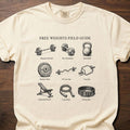 Free Weights Field Guide fitness lifestyle apparel featuring illustrated gym equipment taxonomy – Ivory