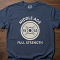 Full Strength T-Shirt with 45 lb weight plate graphic for strength training lifestyle clothing – Navy