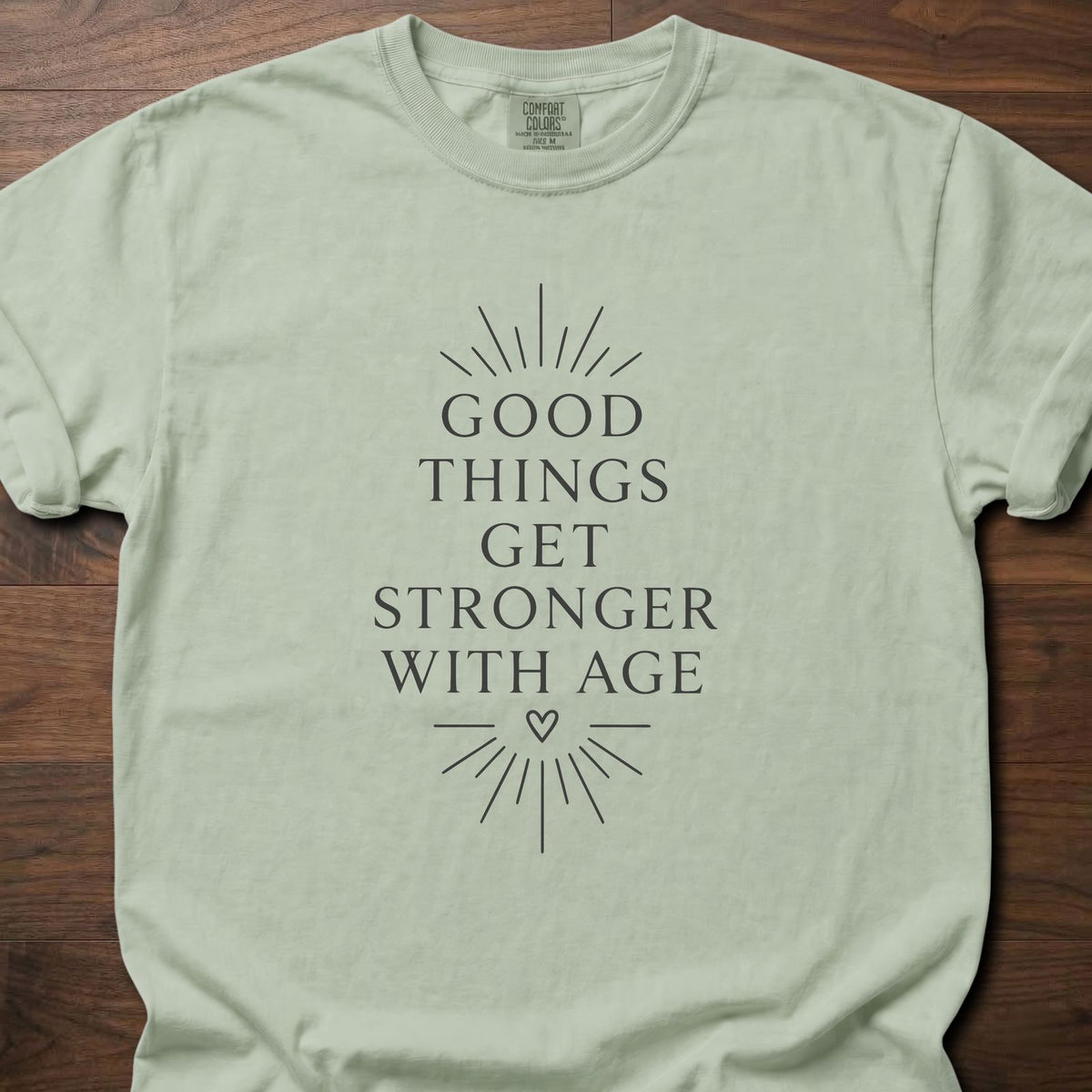 Good Things strength training t-shirt with clean uplifting typographic graphic – Bay