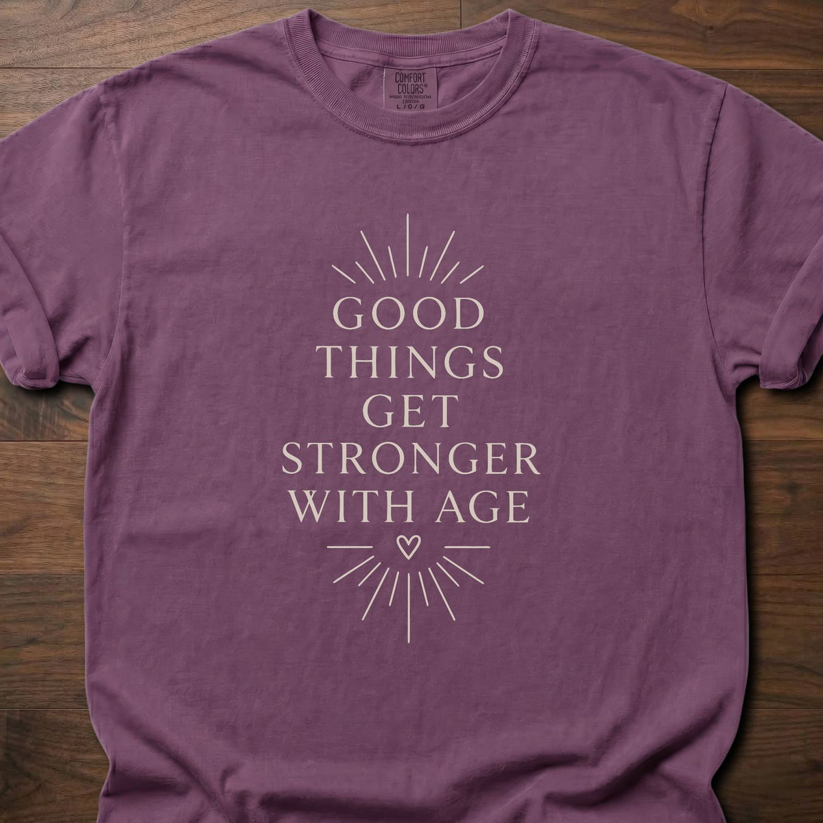 Good Things strength training t-shirt with clean uplifting typographic graphic – Berry