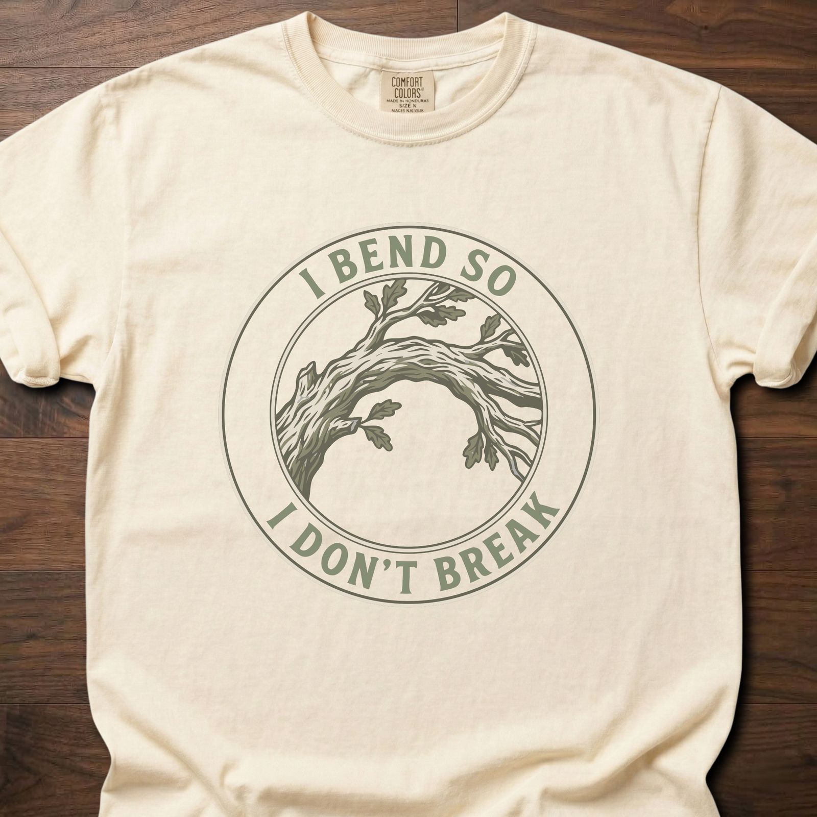 I Bend So I Don't Break strength training t-shirt with bent tree resilience design – Ivory
