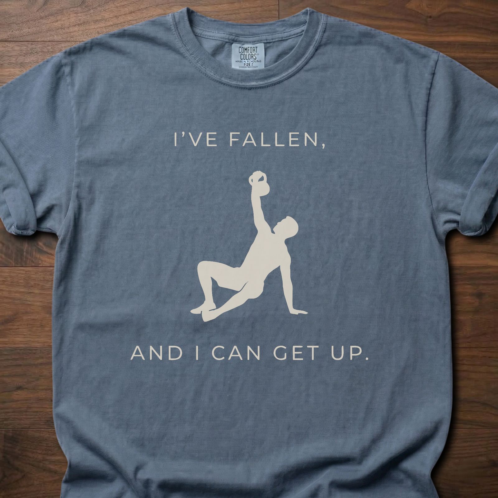 I've Fallen strength training lifestyle clothing with figure demonstrating recovery movement – Blue Jean