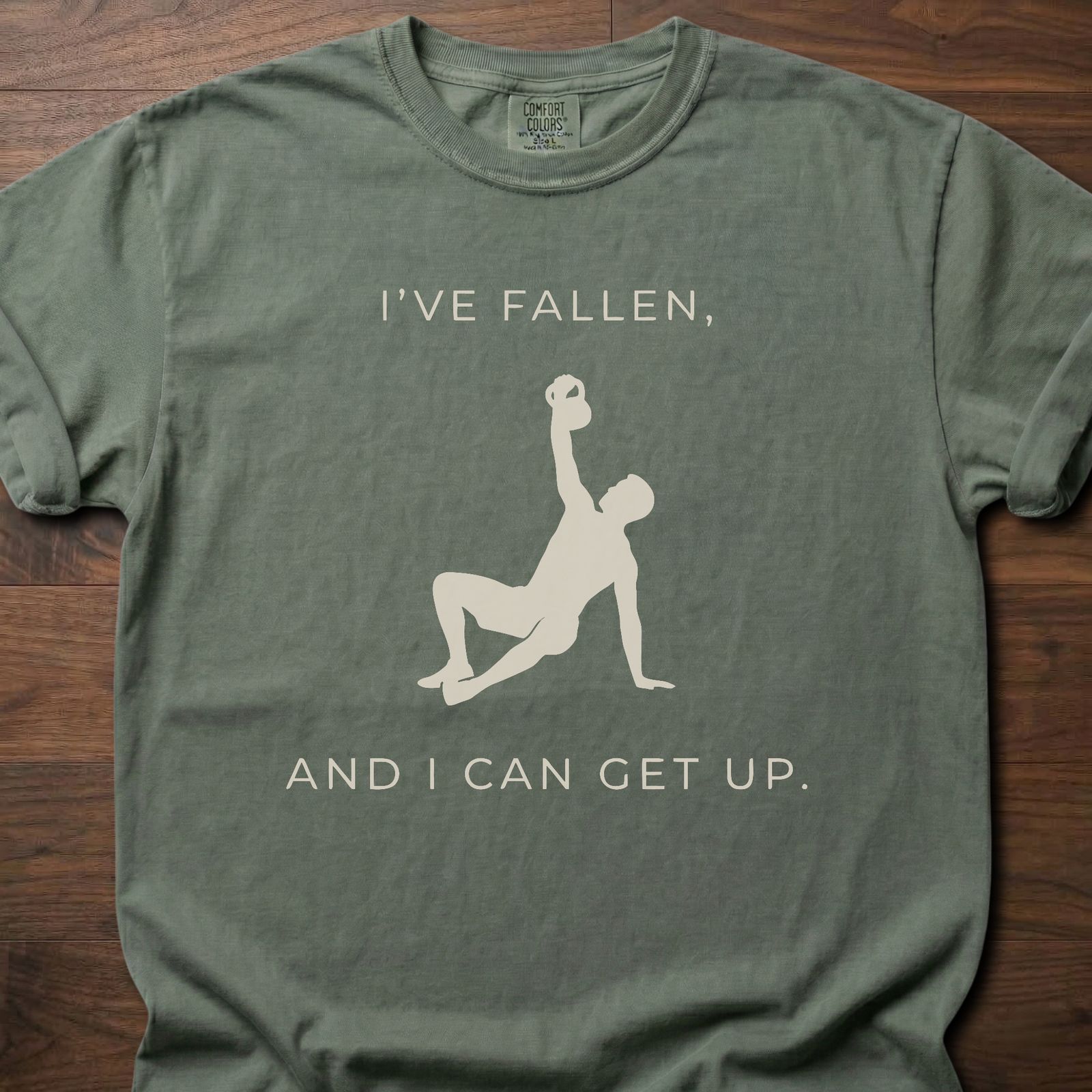I've Fallen strength training lifestyle clothing with figure demonstrating recovery movement – Moss