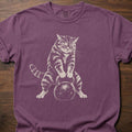 Kattlebell funny gym shirt with distressed vintage feline fitness graphic – Berry
