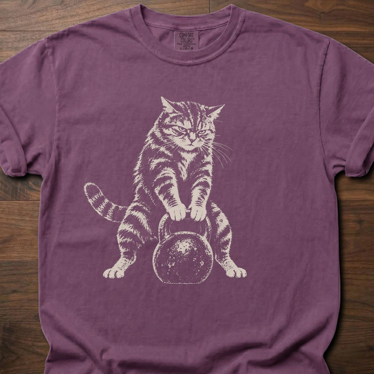 Kattlebell funny gym shirt with distressed vintage feline fitness graphic – Berry