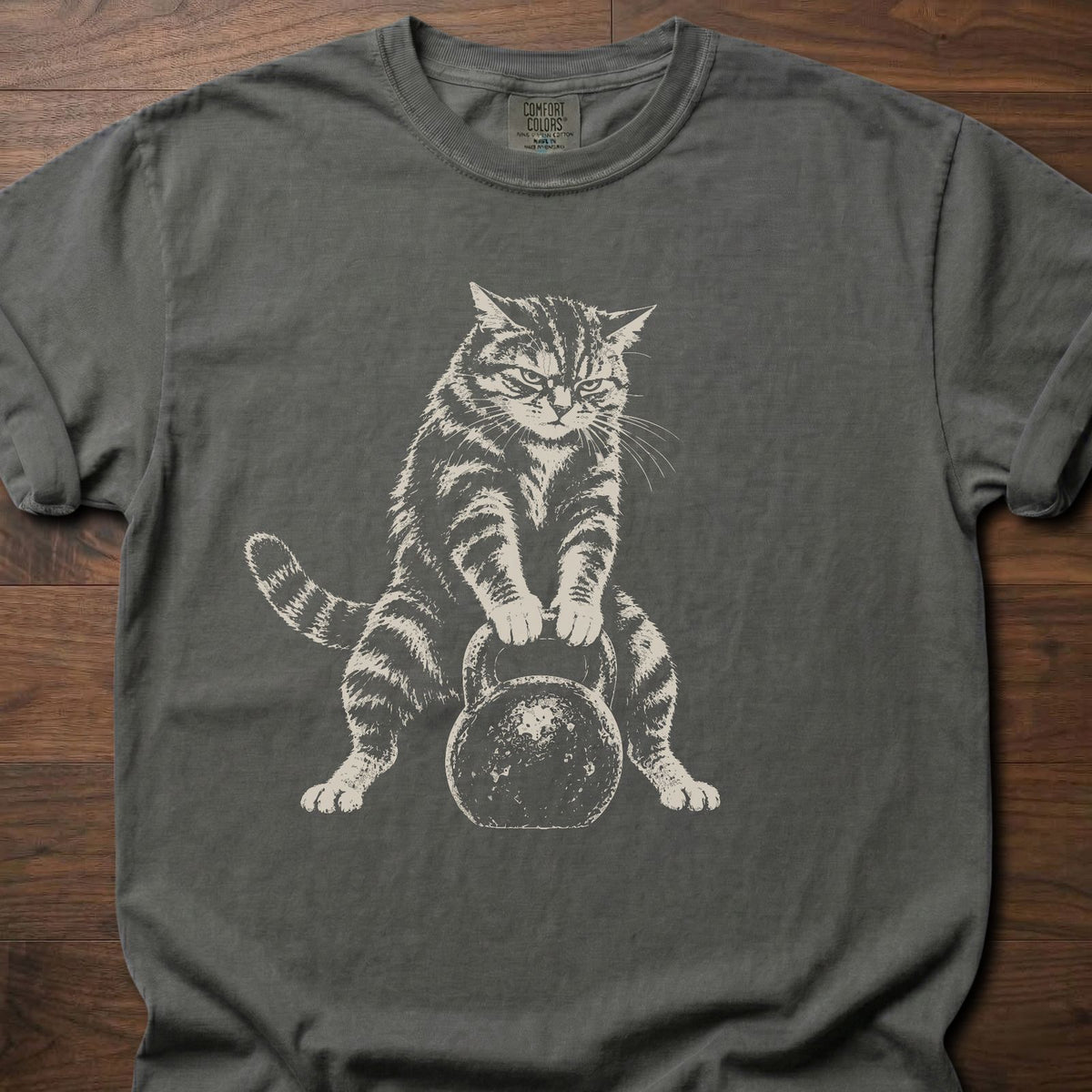 Kattlebell funny gym shirt with distressed vintage feline fitness graphic – Pepper