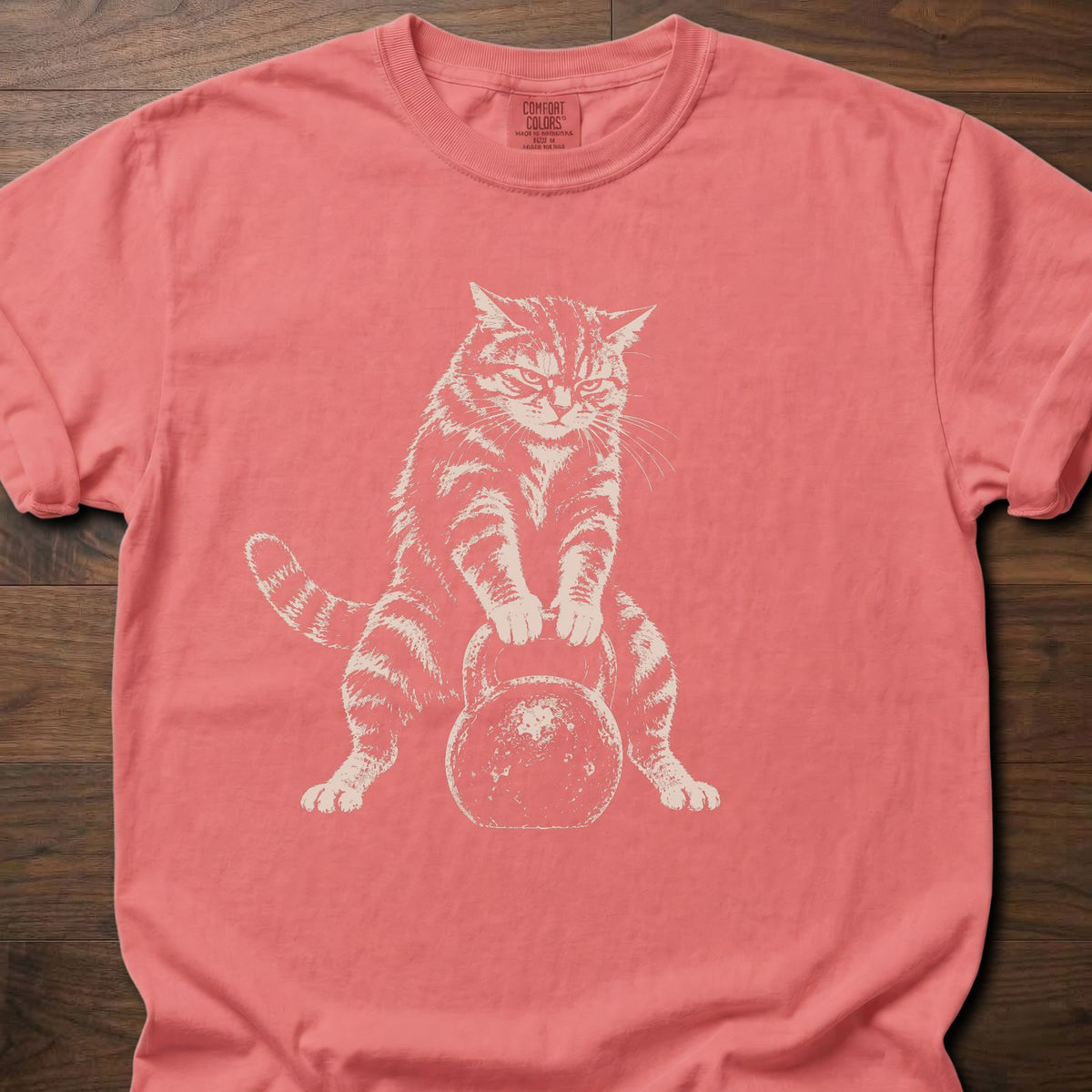 Kattlebell funny gym shirt with distressed vintage feline fitness graphic – Watermelon