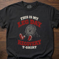 Leg Day Recovery funny gym shirt with bold retro cartoon-style typographic graphic – Black