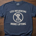Less Influencing More Lifting strength training clothing with crossed-out camera tripod design – Navy