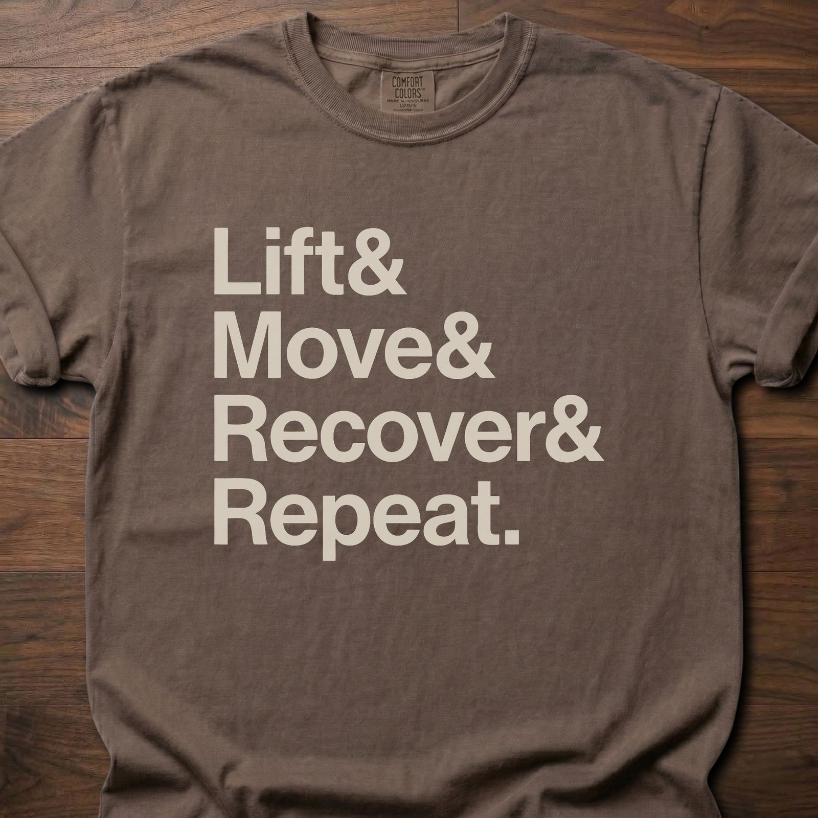 Lift And Move And T-Shirt featuring bold typography design for fitness lifestyle t shirts – Espresso
