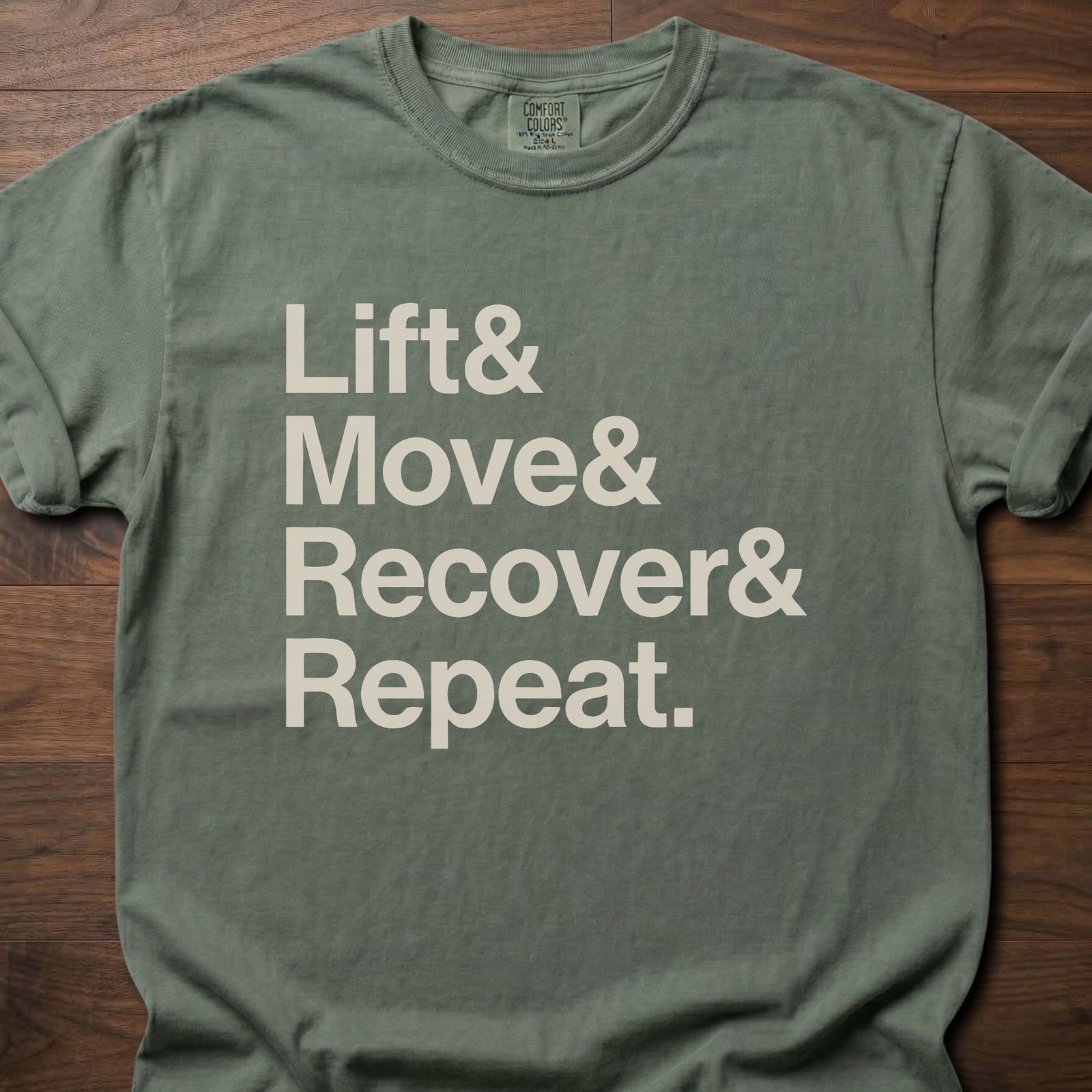 Lift And Move And T-Shirt featuring bold typography design for fitness lifestyle t shirts – Moss