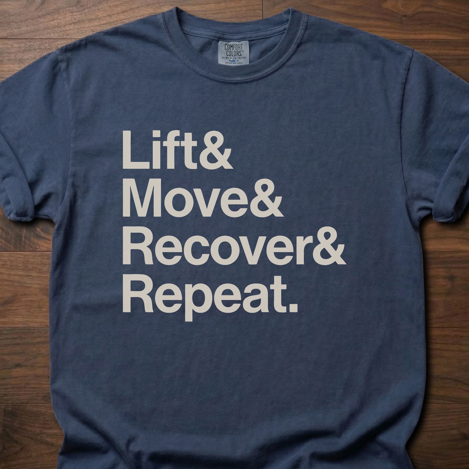 Lift And Move And T-Shirt featuring bold typography design for fitness lifestyle t shirts – Navy