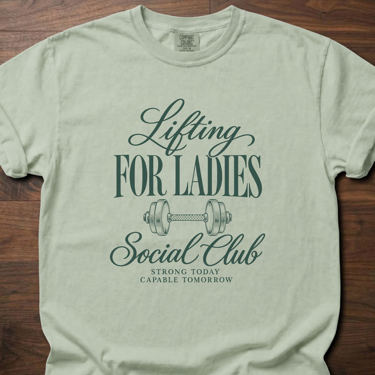 Lifting For Ladies gym shirt with elegant vintage-inspired typographic graphic – Bay