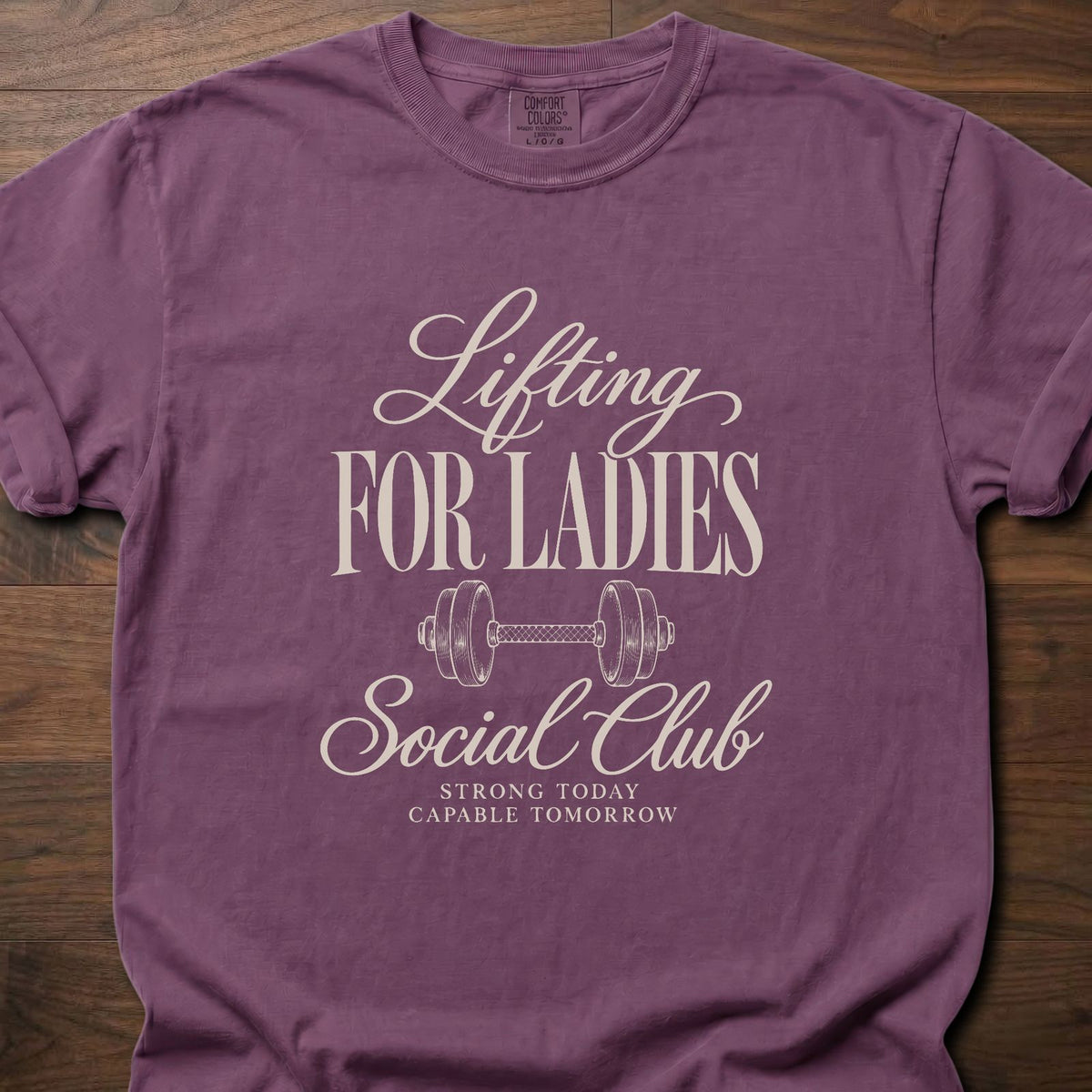 Lifting For Ladies gym shirt with elegant vintage-inspired typographic graphic – Berry