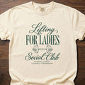 Lifting For Ladies gym shirt with elegant vintage-inspired typographic graphic – Ivory