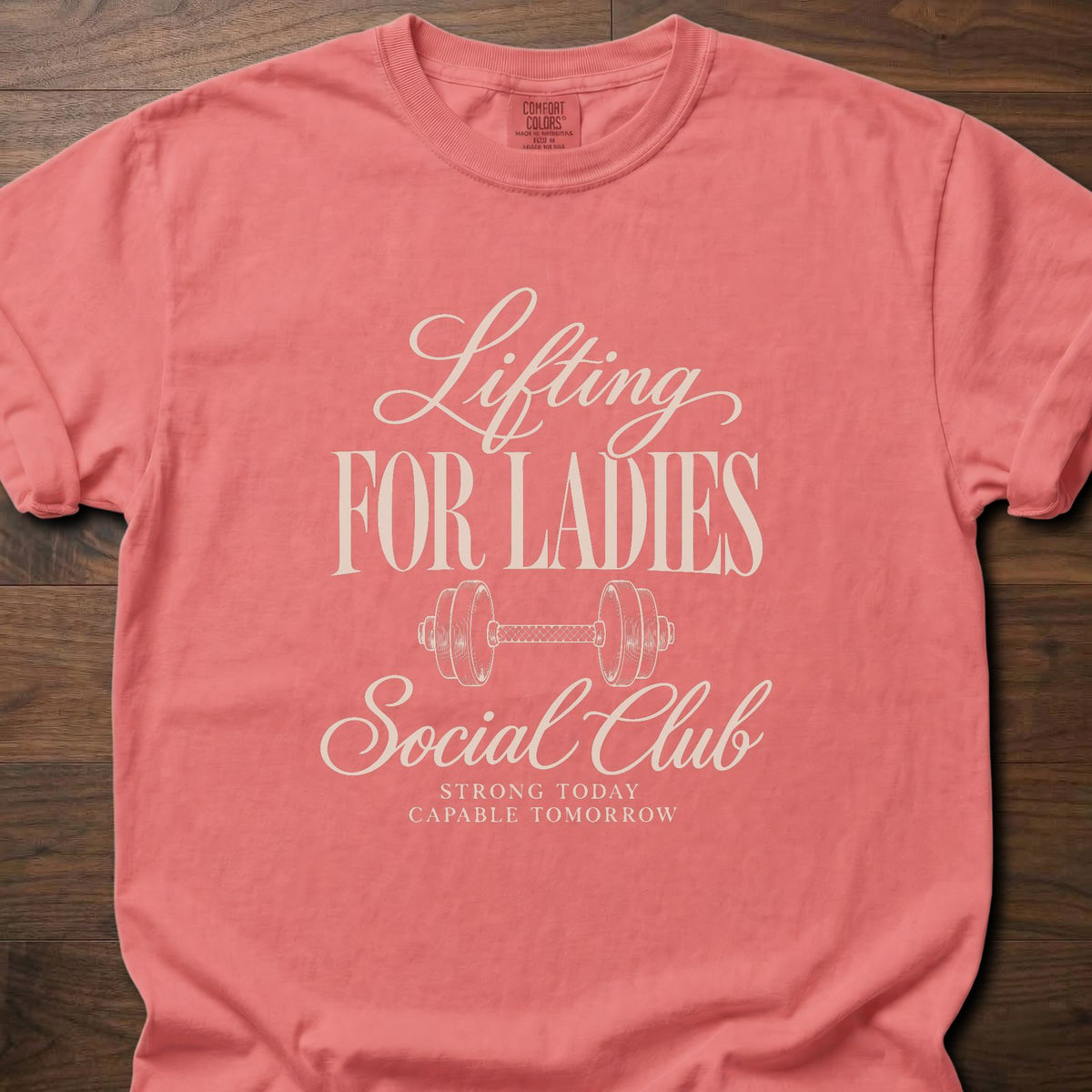 Lifting For Ladies gym shirt with elegant vintage-inspired typographic graphic – Watermelon