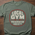 Local Gym gym shirt with bold distressed collegiate-style badge graphic – Moss