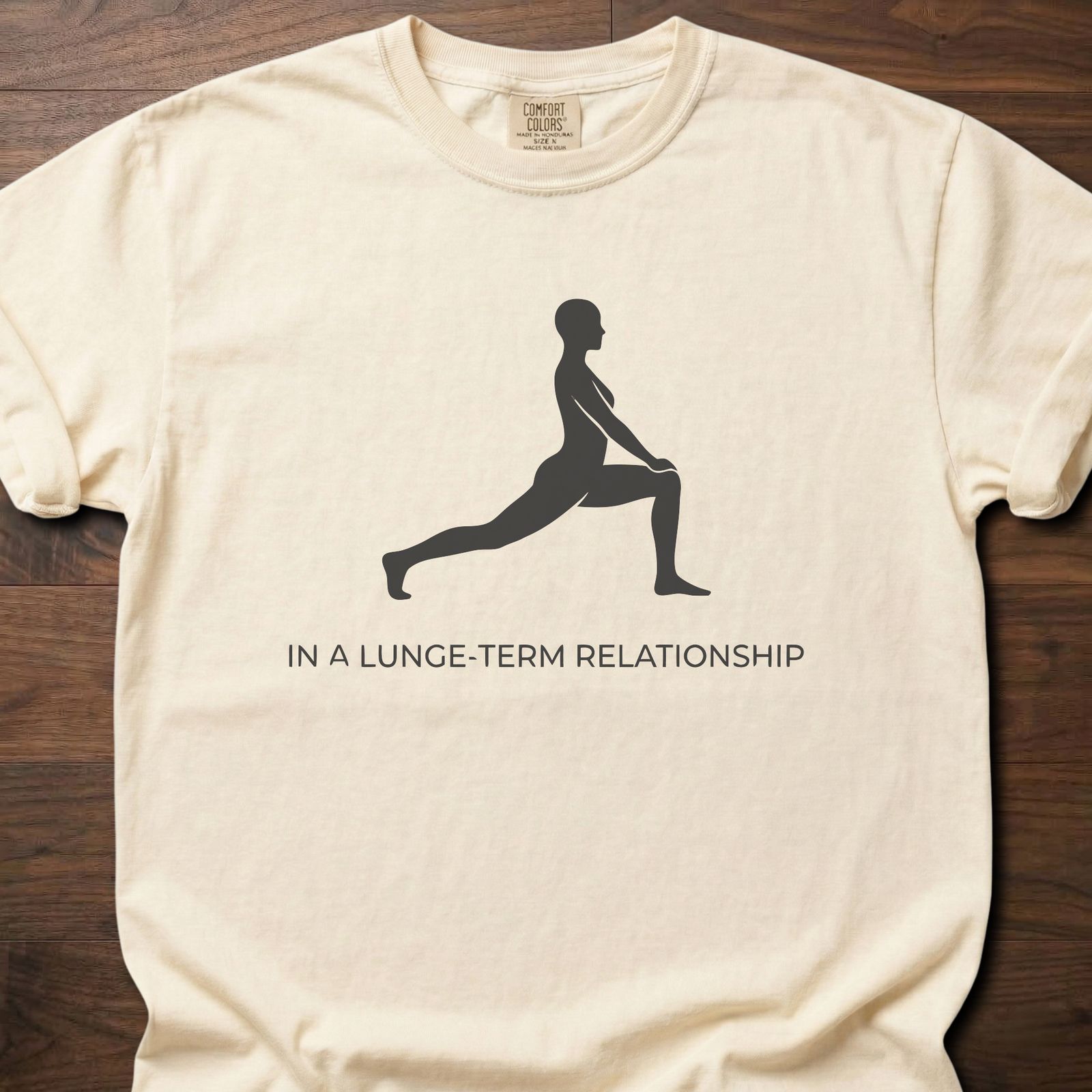 Lunge-Term Relationship strength training t shirt with lunging figure silhouette design – Ivory