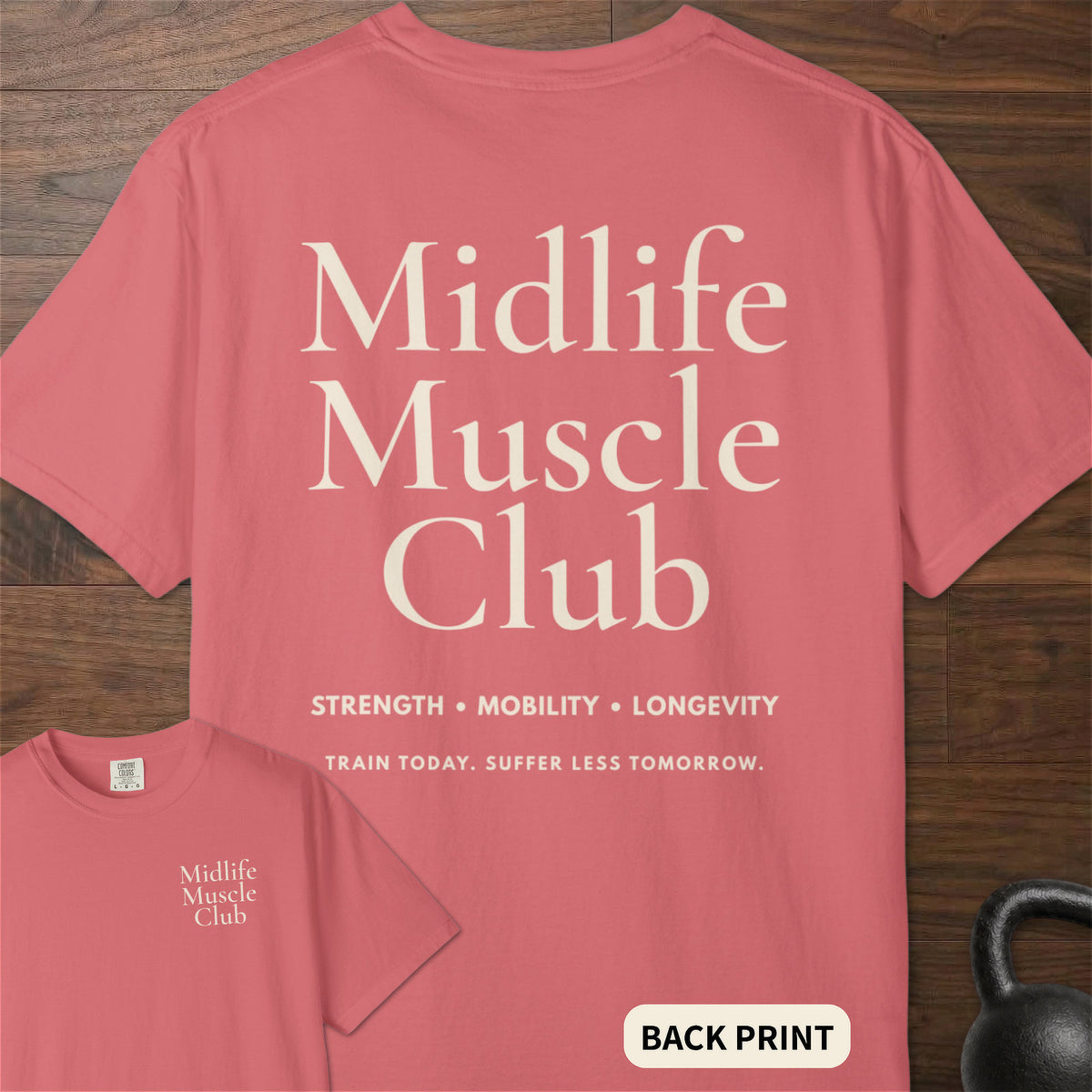 Midlife Muscle Club fitness lifestyle apparel with clean oversized typographic graphic – Watermelon