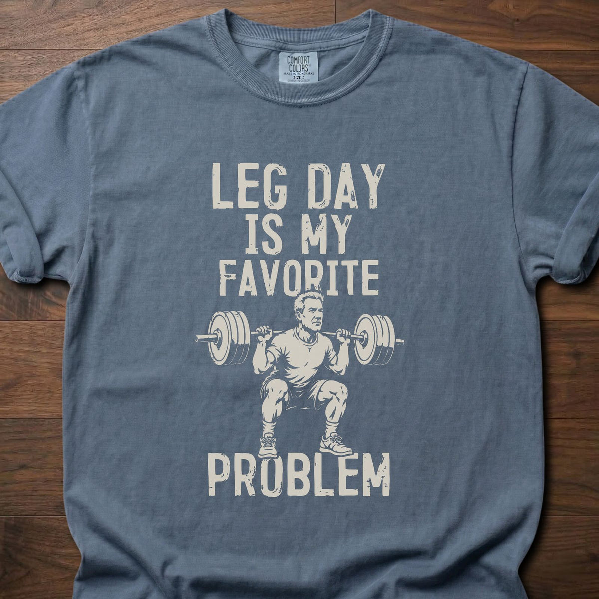 My Favorite Problem funny weightlifting shirt with distressed bold typographic graphic – Blue Jean