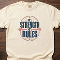My Strength My Rules strength training t-shirt with bold vintage block letter graphic – Ivory