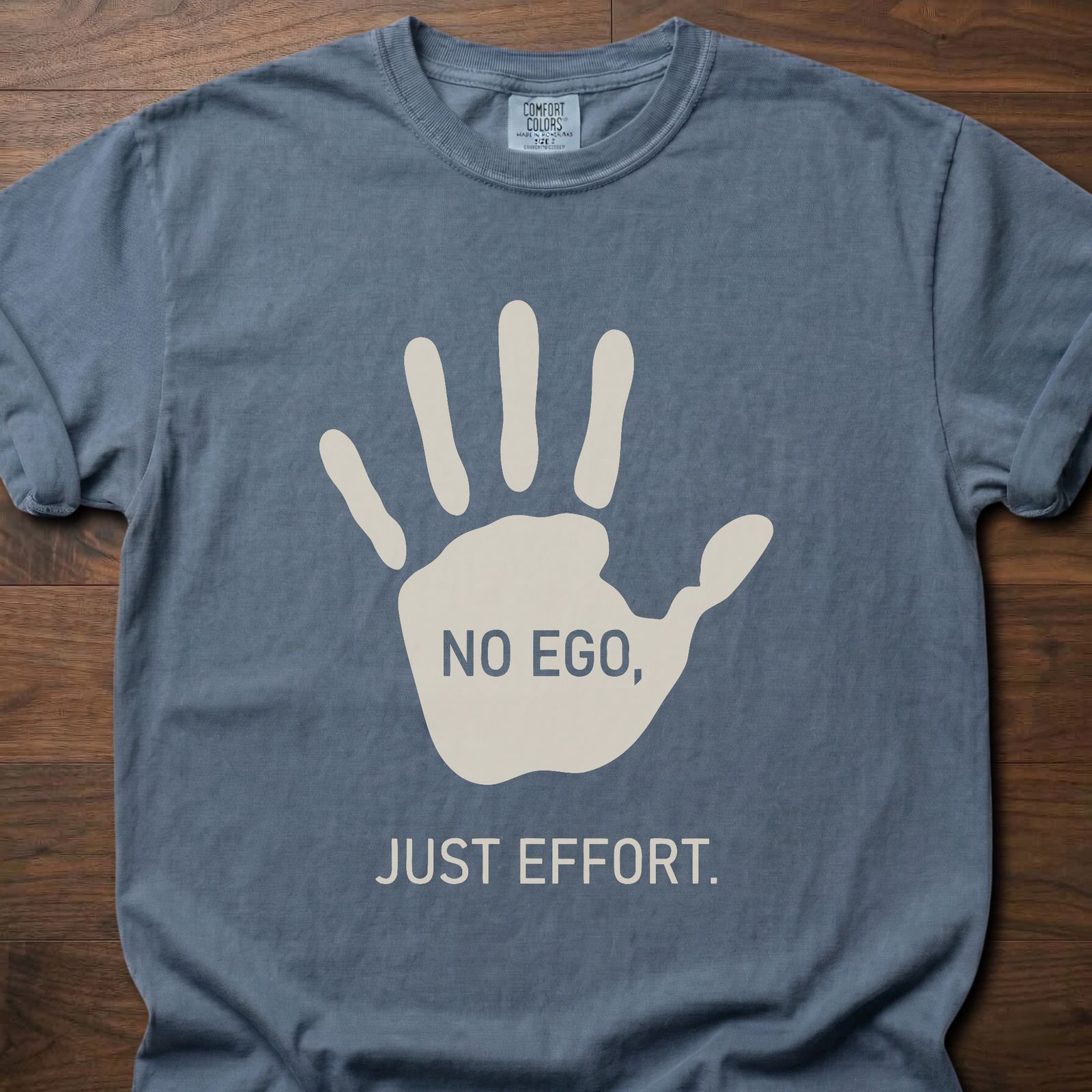 No Ego Just Effort strength training clothing featuring hand print with motivational message – Blue Jean