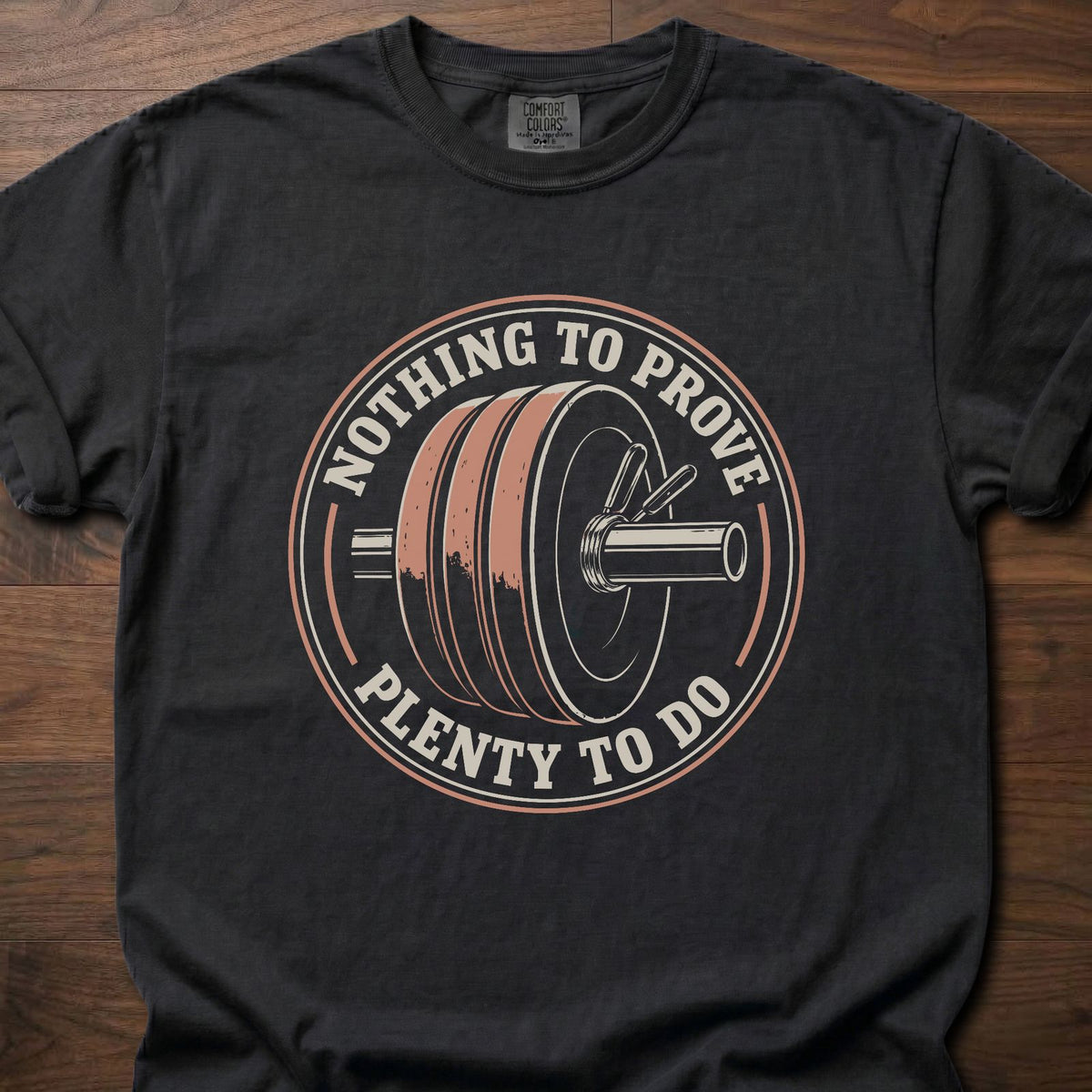 Nothing To Prove weightlifting t-shirt with vintage distressed circular graphic – Black