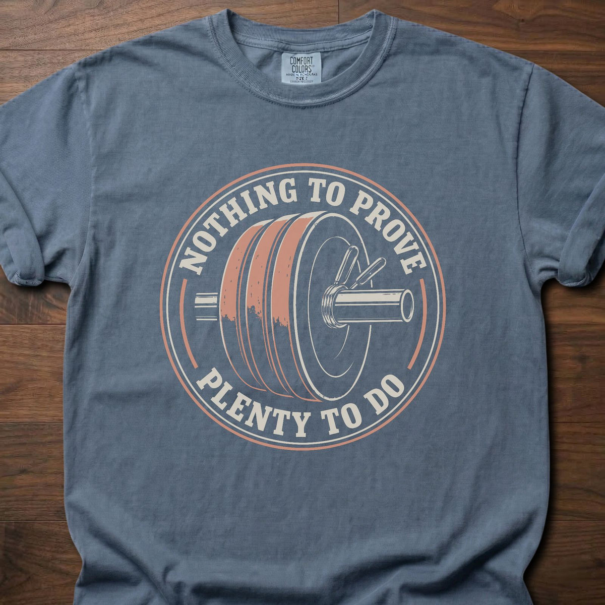 Nothing To Prove weightlifting t-shirt with vintage distressed circular graphic – Blue Jean